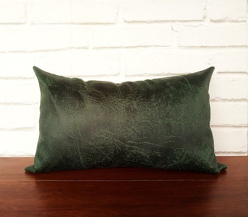 Dark green faux lether fabric lumbar pillow cover -1qty - Picture 5 of 7