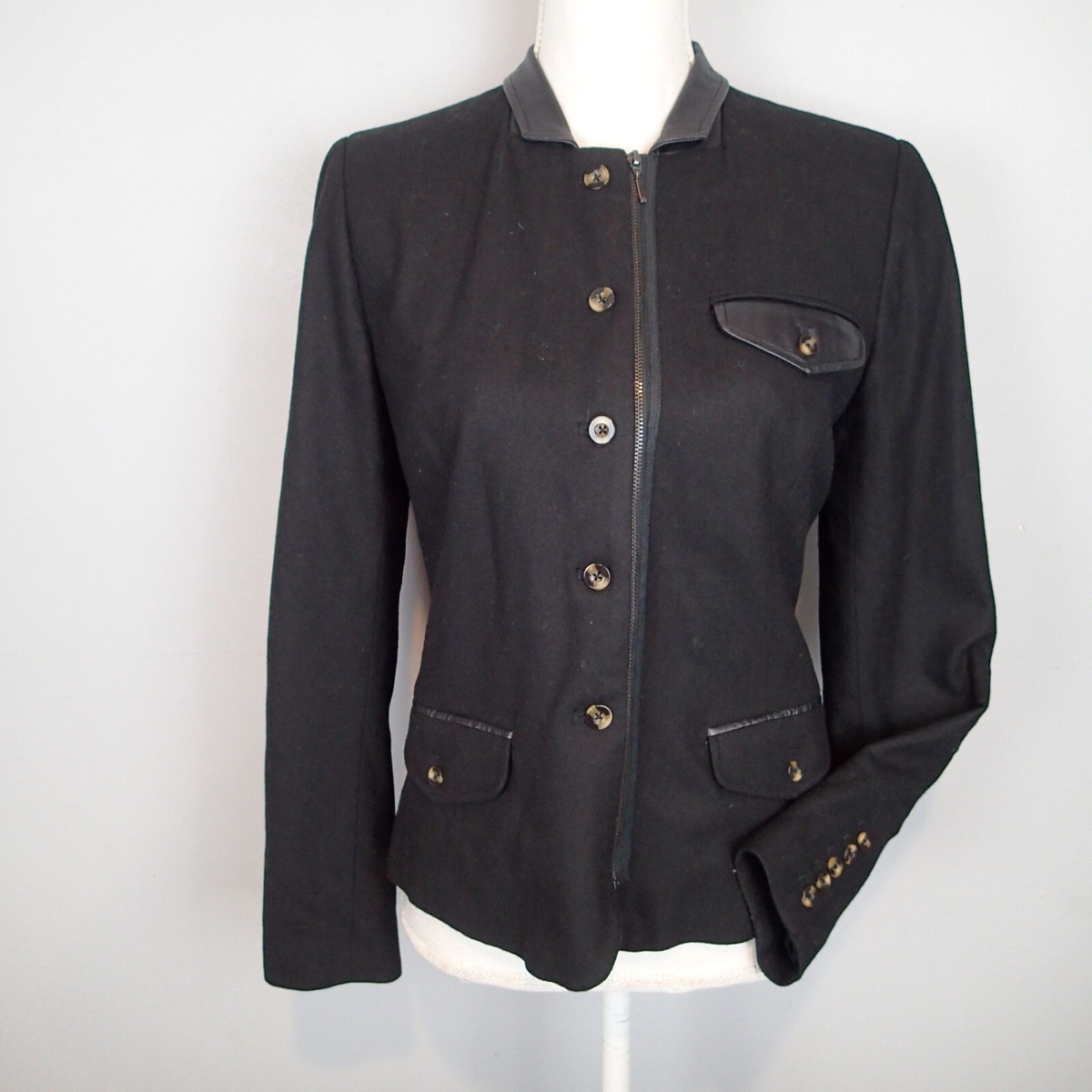 People Like Frank Womens Blazer Jacket black elbow patches sz faux  leather tri
