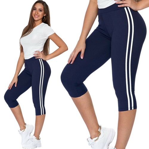 Damen Leggings 3/4 Leggins mit Streifen Sport Jogginghose Fitness Moraj 1100-016 - Bild 3 von 24