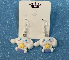 Sanrio Silver Loop CINNAMON ROLL DOG Drop Dangle Adorable Earring Set