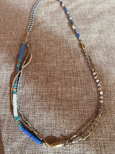 Stella & Dot Necklace 3-in-1 Gray Blue Gold Silver 28” Layered Strands EUC