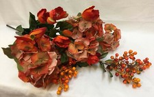 5 Orange Faux Silk Flower Berry Picks Tulips Cluster Berries Pom Pom Blossoms