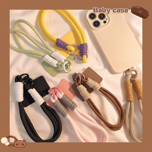 Phone Lanyard Solid Color Short Wrist Band Pendant Hanging Strap Rope W/Spacer - 第 6/18 張圖片