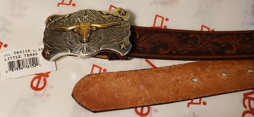 Tony Lama Kids Longhorn Belt USA Leather Made in USA Size 22 C60115 - Picture 4 of 5