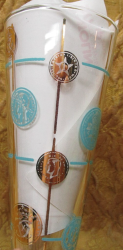 4 MCM LIBBEY glass pilsner beer 8.5"h tumblers w/turquoise & gold coin graphics - Picture 7 of 7