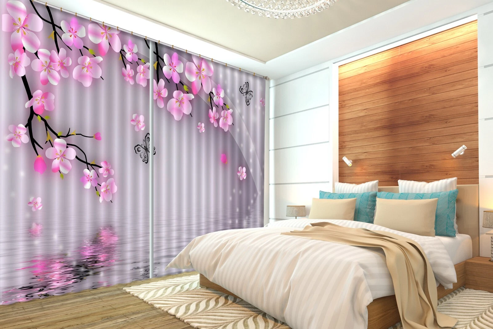 3D Pink Flower Butterfly ZHUB1116 Photo Curtain Window Blockout Fabric Amy 2023