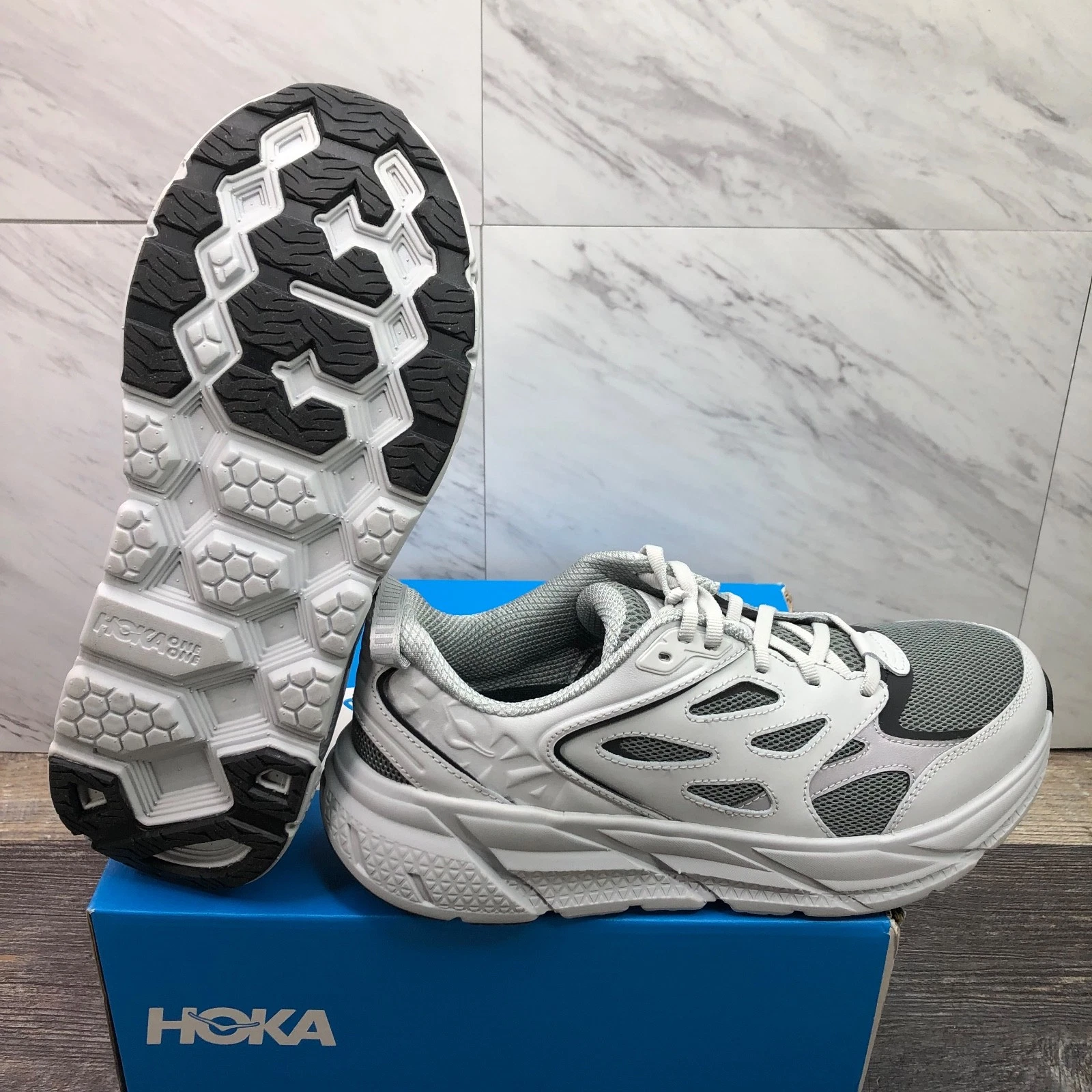 Hoka Clifton L Athletics Mens Sz 12 Running Shoes 1160050 STLLR 'Stellar Grey'