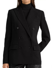 NWT Lauren Ralph Lauren Double-Breasted Wool Crepe Blazer, 2, Polo Black, 365