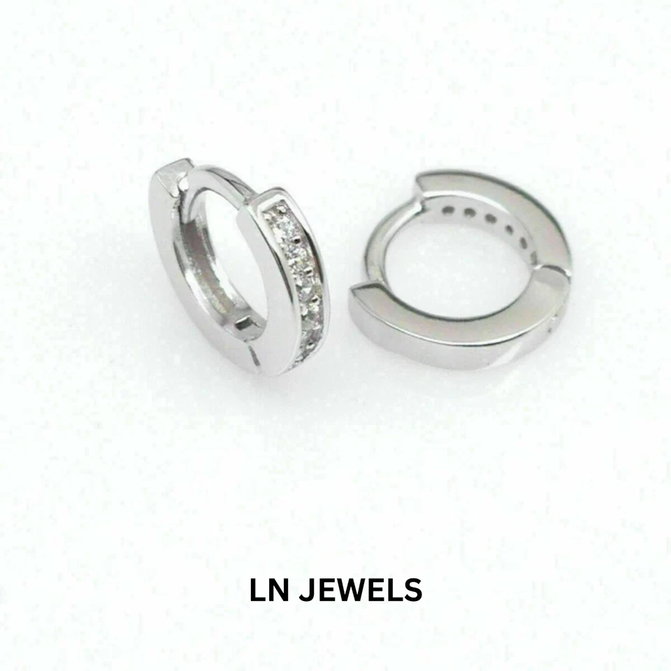 Real Moissanite 1Ct Round Cut Huggie Hoop Earrings 14K White Gold Plated Silver - Image 2 of 4