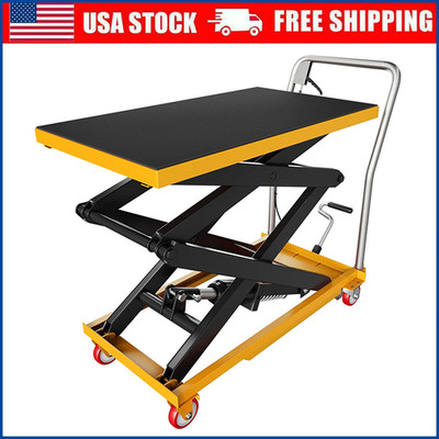 770lbs Double Scissor Hydraulic Lift Table 50'' Height Cart Wheels & Non-Slip Pad