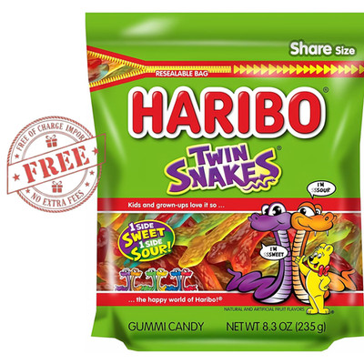 HARIBO Gummi Candy, Twin Snakes Sweet & Sour Gummy Candy, Assorted Fruity Flavor