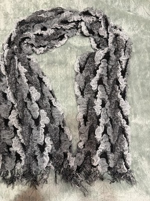Just Be Polyester Wrap Scarf Shawl Black Gray White Mesh Fabric With Fringe72x11