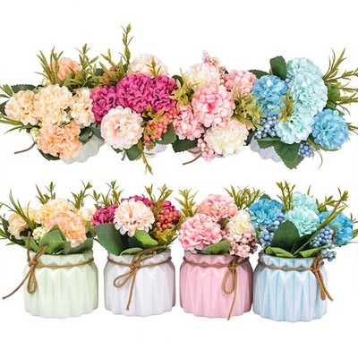 Artificial Flower Plants   Mini Fake Hydrangea Flowers in Pot for Home Decor ...