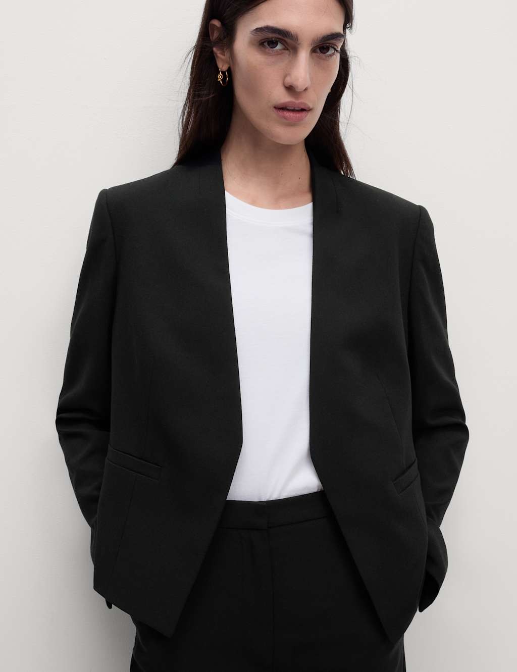 Marks & Spencer Womens Black Synthetic Casual Women Blazer - M&S