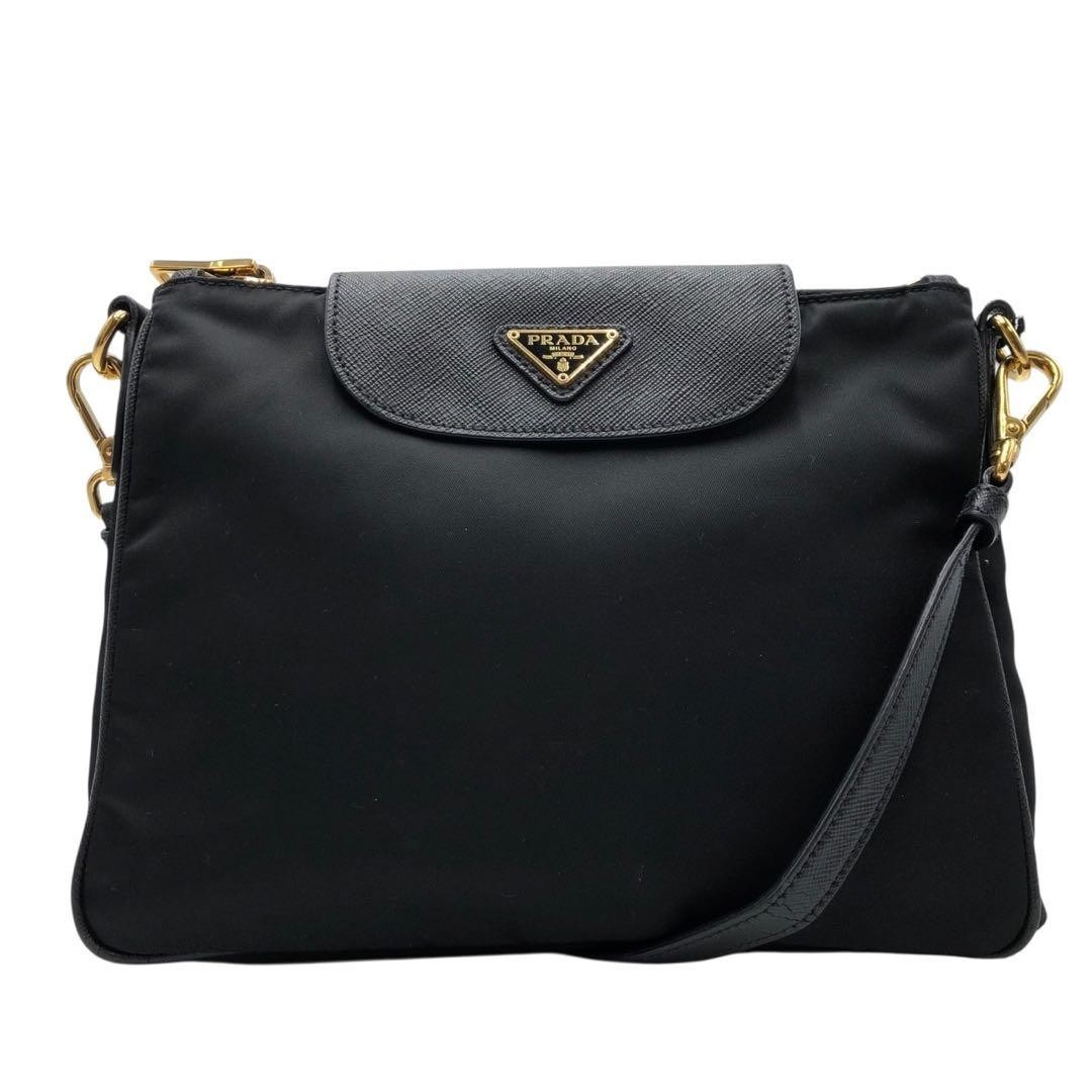 PRADA Women's Shoulder Bag Crossbody Nylon Leather Black Noir Triangle Logo thumbnail 2
