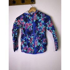 OshKosh B gosh Girls Size 8 Floral Windbreaker Hooded Jacket 90s Blue