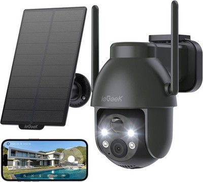 ieGeek Wireless Solar Überwachungskamera 2K Outdoor 360° PTZ Home Wifi Akku CCTV
