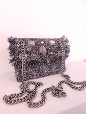 Kurt Geiger mini borsa donna tweed grigio impreziosito strass tracolla