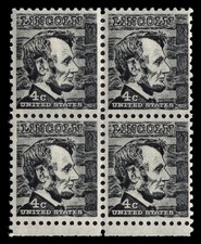 US Scott # 1282, Abraham Lincoln, Block of (4) 1965 4¢ Stamps MNH