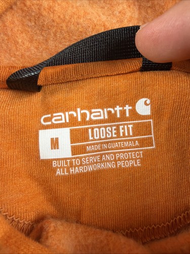 Carhartt Hoodie Mens Medium Orange Loose Fit Pullover Logo Sleeve - Afbeelding 3 van 7