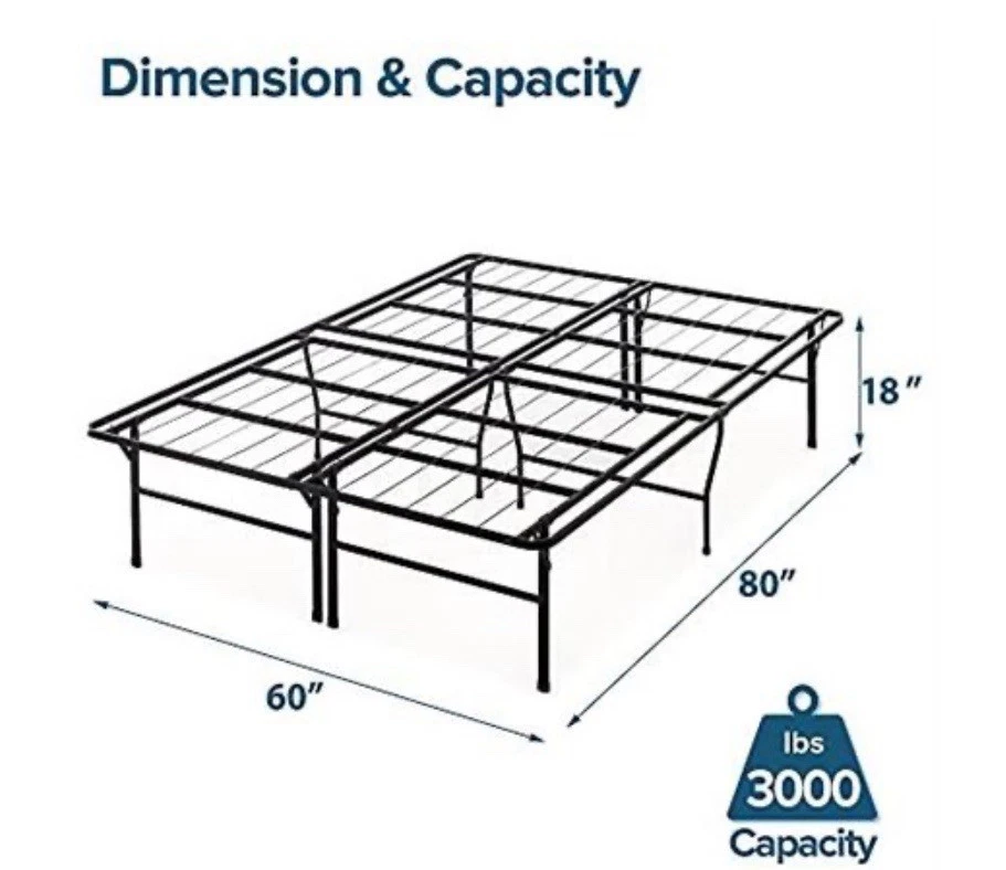 Zinus SmartBase 18” estrutura de cama plataforma de metal resistente, queen, sem mola de caixa - Imagem 2 de 4