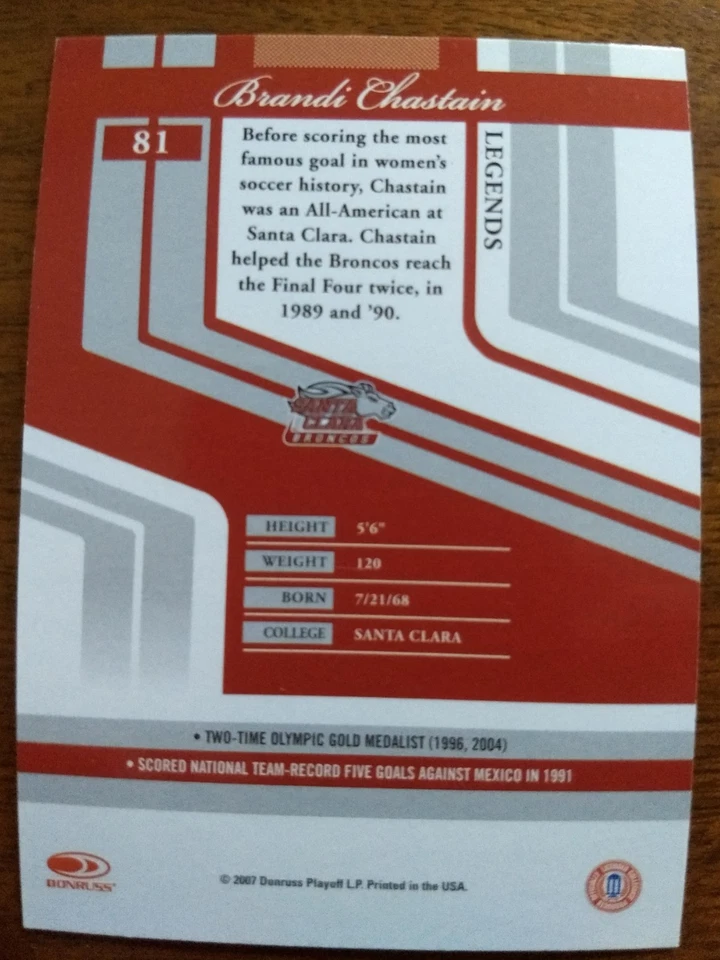 BRANDI CHASTAIN, 2007 DONRUSS ELITE EXTRA EDITION #81, SANTA CLARA U. - Image 3 of 3