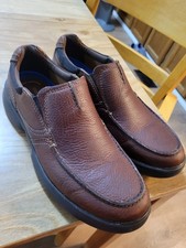 Mens Brown Leather Extreme Comfort Slip On Stretch Loafer By Clarks Sz. 10.5W