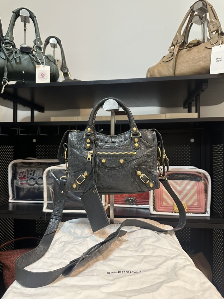 Balenciaga Dark Navy Leather Edge Mini City Bag