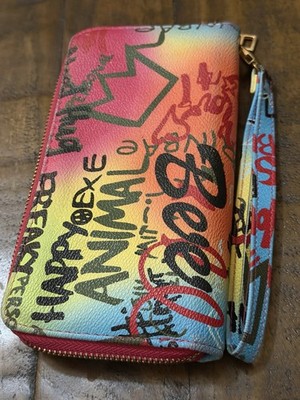 Vibrant Graffiti Print Zip-Around Wristlet Wallet - Multi-Color Street Art Style