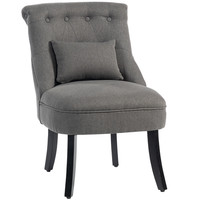 Accent Chair Button-tufted Charcoal Grey Linen Fabric Wood Legs Lux 52.5x69x82cm