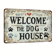 Vintage Dog House Welcome Rustic Tin Metal Signs Home D cor 8x12