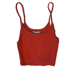 Urban Outfitters Cabana Ribbed Basic Cropped Cami Top Rust Orange XS