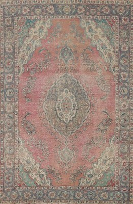 Distressed Traditional Area Rug 7x10 Hand-knotted Wool Vintage Floral Carpet