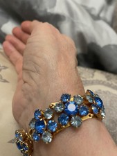 VINTAGE SAPPHIRE BLUE MID BLUE & PALE BLUE RHINESTONE BRACELET 💎 SUPER SPARKLY