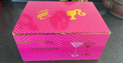 Dragon Glassware Barbie Collection Pink Chevron Martini Glasses Set of 2 8oz