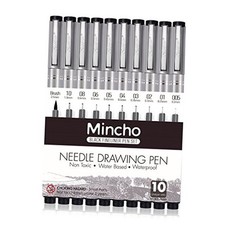 Set of 10 Black Micro-Pen Fineliner Ink Pens, Anti-Bleed  Waterproof Archival