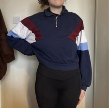 H&M Women’s Blue Block Colour Crop Jumper Size M