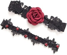 Women Wedding Bridal Legs Garter Set Garters Lace Belt Wine Red Flower