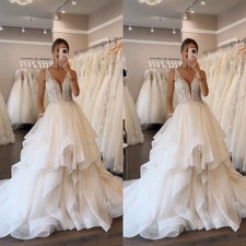 Gorgeous Wedding Dress V Neck Sleeveless Ruffles A Line Tulle Beach Bridal Gowns