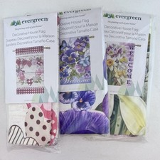 Decorative Burlap House Flag Welcome Flowers Hearts Spring 28" x 44" Set of 3