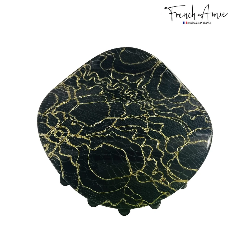 Французский Amie ручной работы Onde 2 3/4» средний золотой кружева черный волос коготь зажим - Изображение 3 из 4