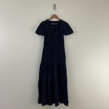 Quince Navy 100% Organic Cotton Poplin Tiered Maxi Dress Womens Size XS