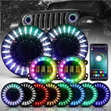7" RGB LED Headlights Demon Chasing 4" Fog Lights for Wrangler JK 2007-2018