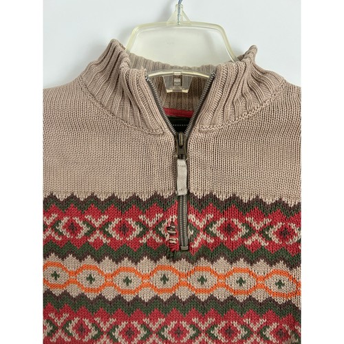Eddie Bauer 100% Cotton Kid's Sweater, Size Small 8 Fair Isle Tan Quarter Zip - Picture 3 of 6