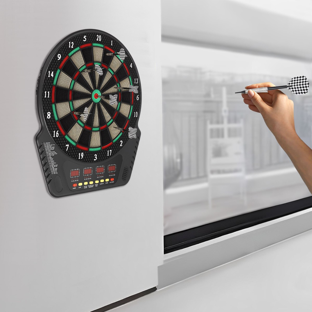 Electronic Dart Board with 27 Game Modes, LED Screens & Soft