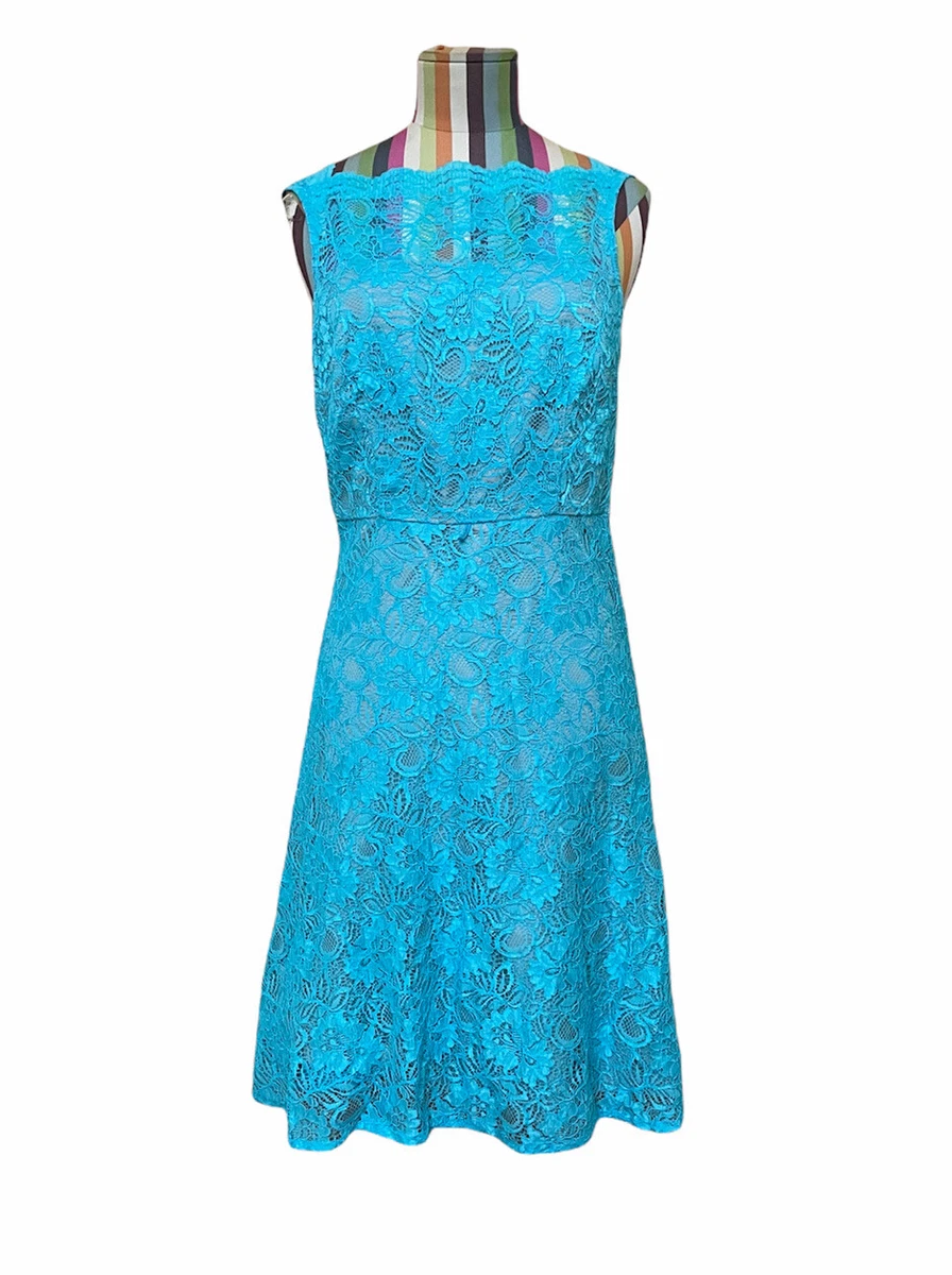 Calvin Klein Aqua Blue Sleeveless Lace Dress Size 8P | eBay