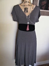 Max Studio Wrap Dress Black White Jersey Print Criss Cross Front Easy Wear S