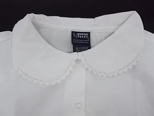 Camisa blanca uniforme tostado francés para niñas con cuello Peter Pan y encaje talla 12,5 - 18,5 Foto 3 de 4