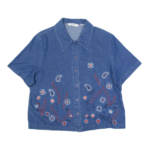 Tan Jay bestickt Denim-Shirt mit Blumenmuster blau Paisley kurzärmelig Damen M - Bild 1 von 6