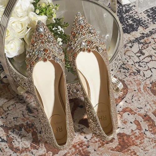 Women Pointed Toe Glitter Bridal Wedding Shoes Sequins Rhinestone 3cm Heels Pump - Picture 7 of 12